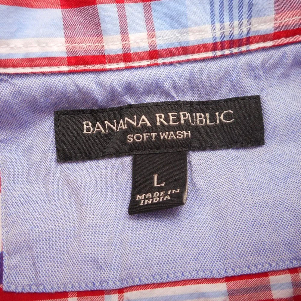 Banana Republic Men's L Plaid Button-up Shirt Red White Blue 4th of July Picnic